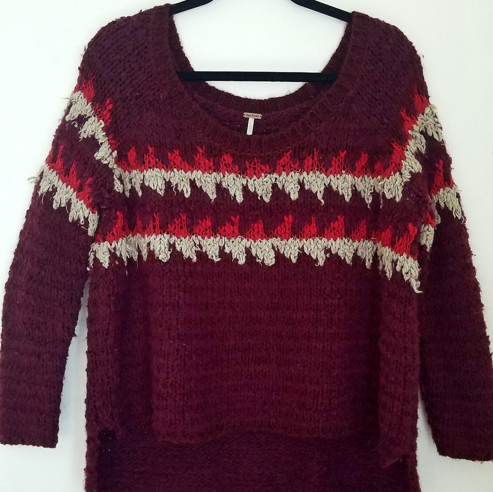 Free People Fuzzy Burgundy Sweater